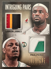 LEBRON JAMES / PAUL PIERCE 2012 INTRIGUE INTRIGUING PAIRS DUAL PATCHES 3/5