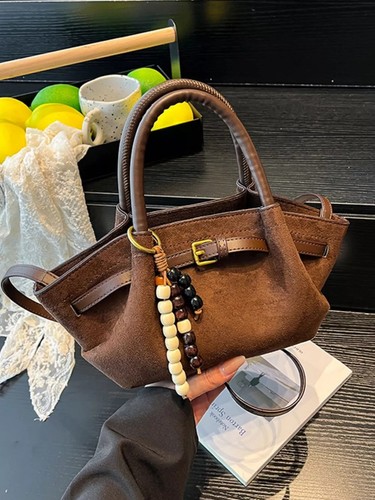 Women suede buckle tote - buckle, bag