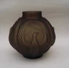 Vase boule pied de lampe en verre fumé moulé pressé art déco marqué CLA