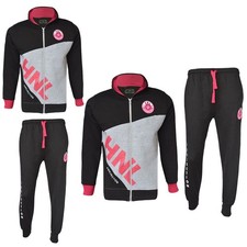 Enfants Garçons Filles Survêtement Noir & Rose Hnl Zippé Haut & Bas Gym Vêtement