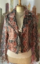 $289 BlankNYC Womens Pink Snakeskin Print Faux Leather Moto Jacket Coat S RARE