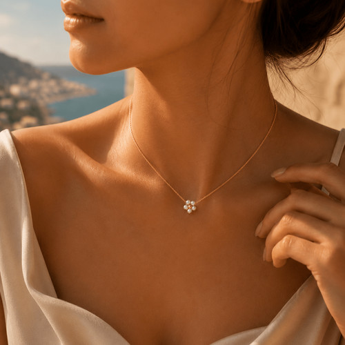 Collier fleur perlée dorée - collier,