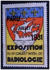 TIMBRE EXPOSITION PARIS RADIOLOGIE MÉDECINE CINDERELLA POSTER STAMP RARE SCIENCE