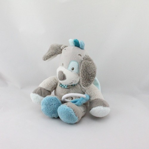 Doudou musical chien gris bleu