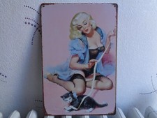 TOLE METAL PIN UP CHAT 20 X 30 CMS NON PLAQUE EMAILLEE ANCIENNE