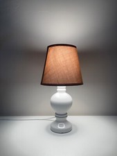 Lampe de Chevet Table Vintage Kema Keur Céramique Blanche, Abat-jour Beige Foncé