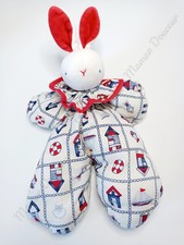 Peluche/Doudou Lapin Blanc Rouge Bleu Bouée Plage Mer Vite Un Câlin  Moulin Roty