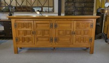 Grand buffet 4 portes en chêne massif et fer forgé style rustique 1960's