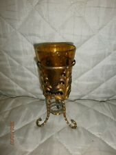 PETITE VEILLEUSE D'AUTEL/SANCTUAIRE/VERRE JAUNE/CUIVRE/MESSE/PRETRE/EGLISE/XXème