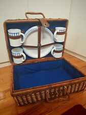 PANIER VINTAGE PIQUE-NIQUE OSIER VALISE ROTIN WICKER PICNIC BASKET