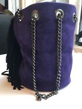 SAC SEAU BOURSE CUIR VERITABLE Bubble Noir Daim Violet Bandoulière Chaîne Métal