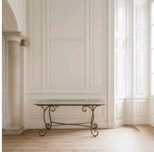 Ancienne table console en verre et métal