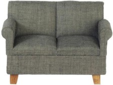 Canapé Loveseat En Tissu Gris 2 Places Mobilier De Salon Moderne 1:12