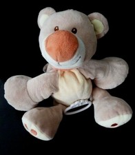 X1. DOUDOU PELUCHE MUSICAL NATTOU OURS  BEIGE ORANGE EMPREINTES EXCELLENT ETAT