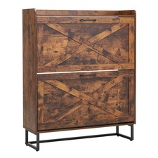 VEVOR Meuble à chaussures armoire de style ferme 2 tiroirs rabattables marron