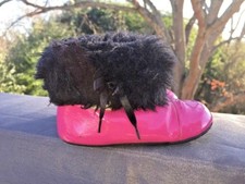 ROBEEZ Diva Boots Chukka PINK & BLACK Faux FUR Girls Toddler Shoe Sz 12 24 Month