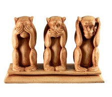 3 singes de la Sagesse en résine 1 kg Artisanat fait main H 13 cm Beige # 3608