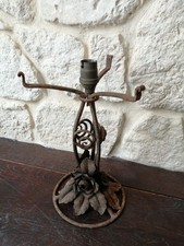 F2 - Joli pied de lampe Champignon ART NOUVEAU fer forgé feuilles roses 