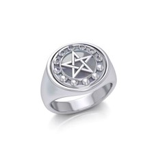 Pentacle Lune Phases Clapet Bague 925 Argent Sterling Arc-en-Ciel Fin Bijoux