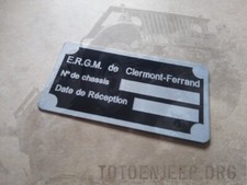 PLAQUE PLAQUETTE LABEL ALU HOTCHKISS M201 ERGM 2 ..... - jeep willys