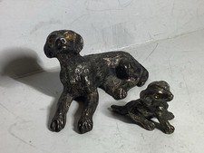 Chien et Chiot Labradors . Figurines Anciennes en Étain.