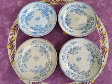 4 Assiettes Plates anciennes Terre Feu de Grigny Décor Floral Epine Bleue 22,5cm