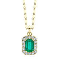14K or Jaune Diamants Et Émeraude Collier Naturel 0.65 Cts Sparkle Chaîne