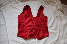 GOTH VICTORIAN CORSET Satin Rouge Lacé devant crochets dos FR 36 38 Red Lace Up