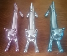 CHAT STYLO BILLE lot  de 3 Chats Plastique Chrome Rose Métal & Bleu  années 2000