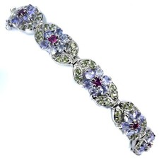 Bracelet rigide argent 925 avec tanzanites péridots et grenats rhodolite