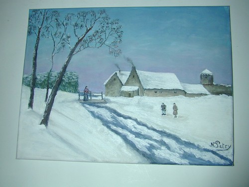 Ferme maison paysage neige - ferme,