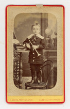 CDV - YOUNG BOY w TRUMPET Original Antique Found Photo 1890s Toulouse G. GOMEZ