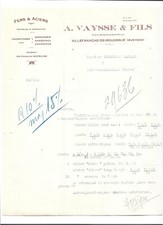 Facture Ancienne 1928 FERS ET ACIERS A. VAYSSE VILLEFRANCHE DE ROUERGUE Aveyron