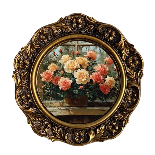 Cadre photo rond doré antique - cadre,