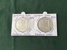 .France  2  Pièces 20 Francs Turin Argent 1933 Rameaux Longs /Rameaux Courts