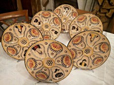 BEAUTIFUL  LOT OF 6 OYSTER PLATE FRENCH FAIENCE HENRIOT QUIMPER COLLECTION BRETO