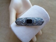 1920 - ARGENT 925 - ONYX NOIR - STRASS - BROCHE AJOURÉE - PURE ÉPOQUE ART DÉCO