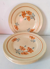 Ensemble de 6 assiettes vintage fleuries orange et bleu – années 50