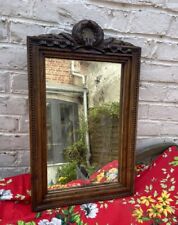 Antique 1800s French Mirror Frame Hand Carved Wood Victorian Wreath Original 22”