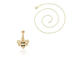 Collier - Enfant - Chaîne et Pendentif - Abeille - Cristal - Plaqué Or Jaune 750