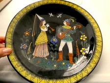 Plat céramique Vintage PARFAIT ETAT Moyen Age signé Rheinfall Musique