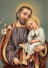 Photo A3 Saint Joseph & Enfant Jésus – Image pieuse religieuse vintage