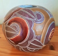 VASE BOULE Art Déco en grés emaillé multicolor