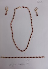 PARURE plaqué or COLLIER 45 cm + BOUCLES D OREILLES + BRACELET 17 cm imit rubis