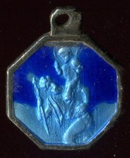 Vintage  St christopher Blue Enamel  SILVERT STERLING  Medal, WITH CAR AND PLANE