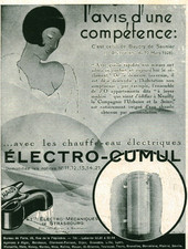Publicité ancienne chauffe-eau électrique Electro-Cumul 1928 issue de magazine