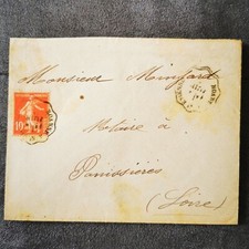 ⭐ FRANCE Enveloppe Ancienne Affranchie 1911 Marianne Roanne - Timbre Poste ⭐