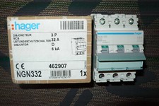DISJONCTEUR TRIPHASE 32A COURBE D, HAGER NGN332, 32AMPERES, PC.6kA.