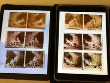 Lot 6 Nue Érotique Stéréo Plaque Verre Trio 2 Girls 1 Man Pic Old Photo Glass