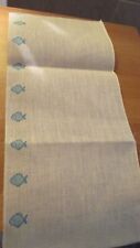 coupon toile lin blanc sérigraphié poisson bannière point de croix 16 cm/ 48